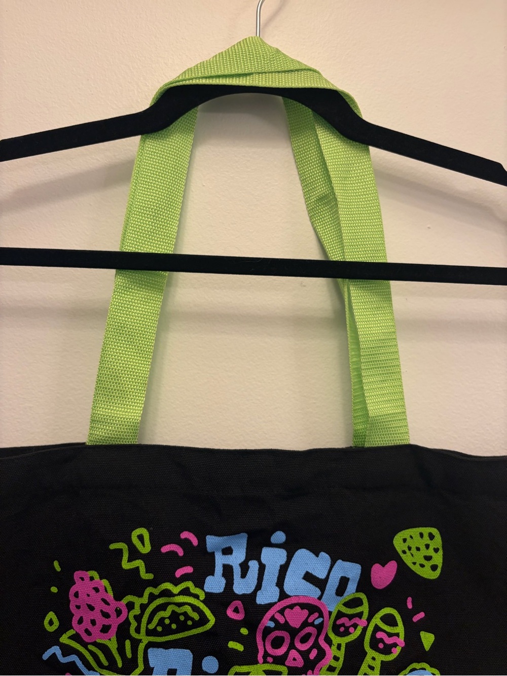 Puerto Rico Festival Graphic Tote Bag Black Neon Multicolor - Picture 3 of 5